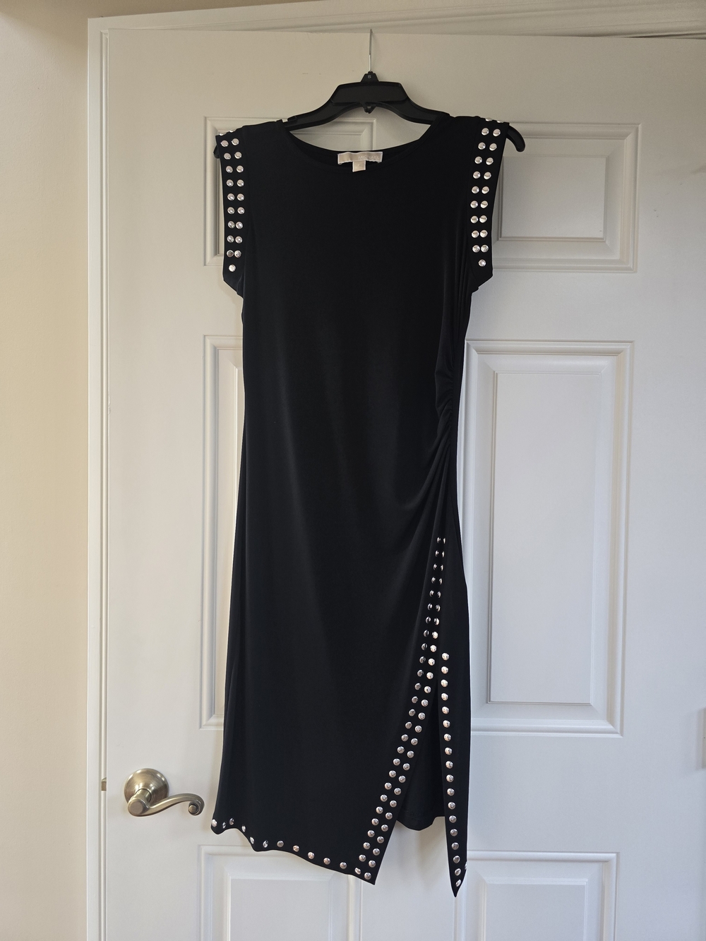Michael Kors Black Midi Dress with Silver Stud Trim